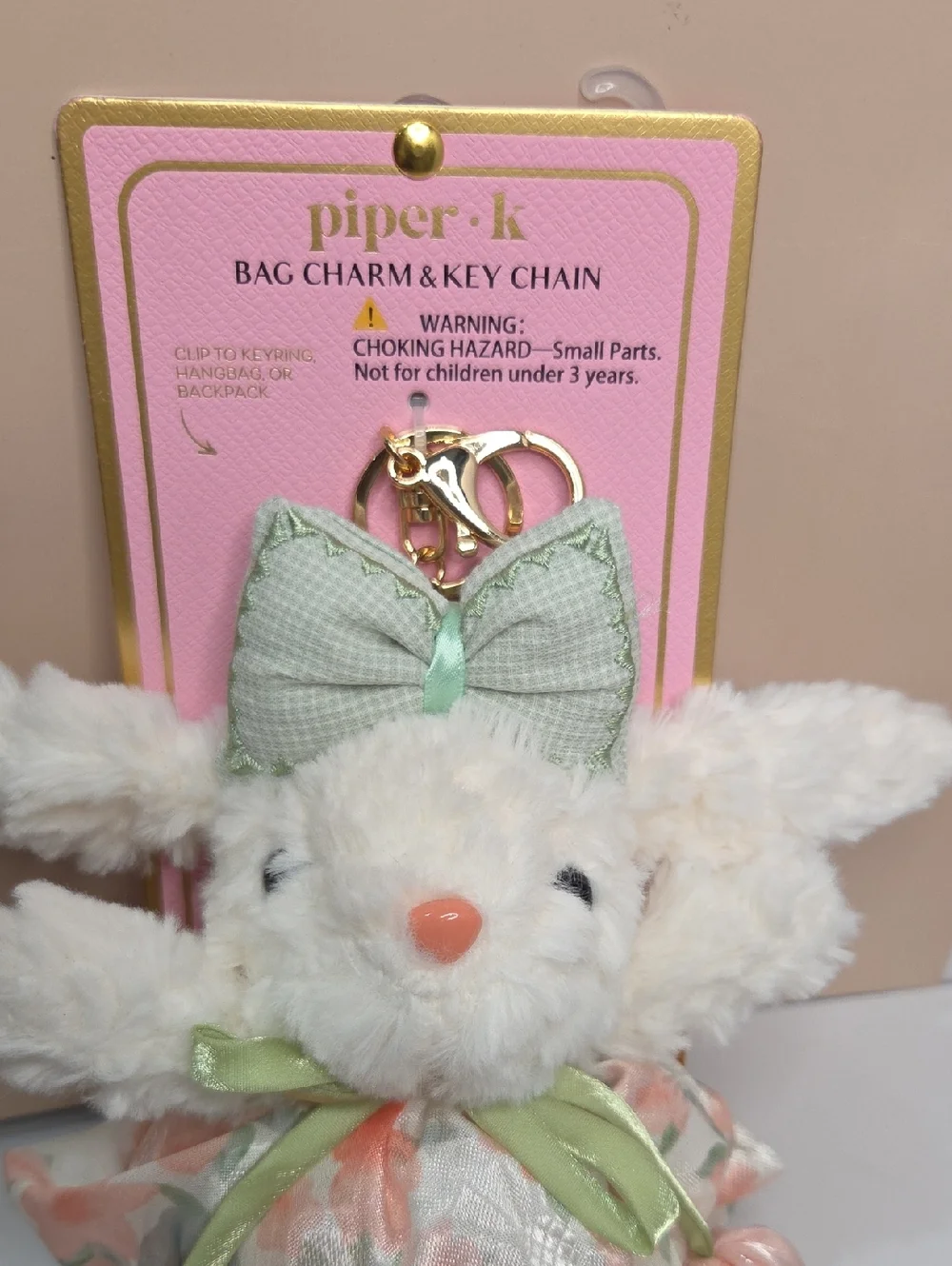 💕▪️Piper K ▪️Floral Bunny Plush Keychain with Mint Bow
